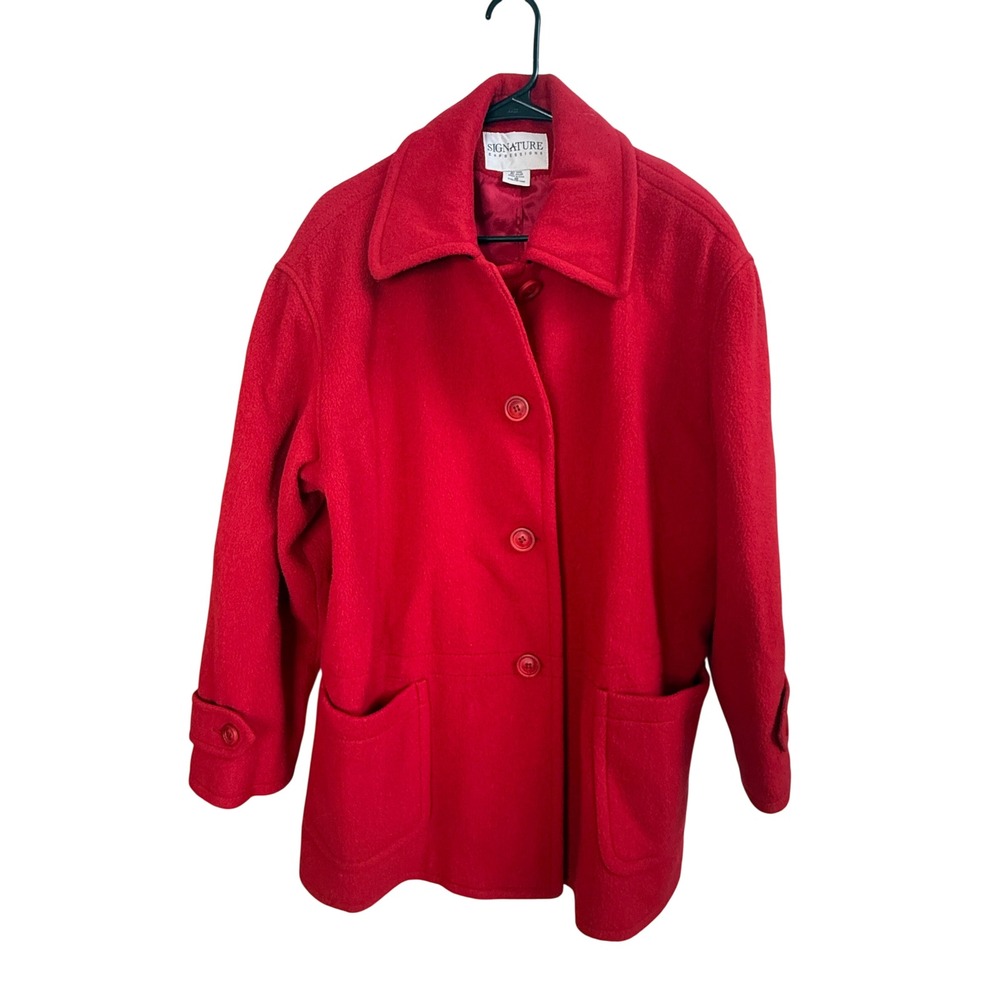 Signature Expressions Red Wool Blend Pea Coat Made in USA Women Size 10